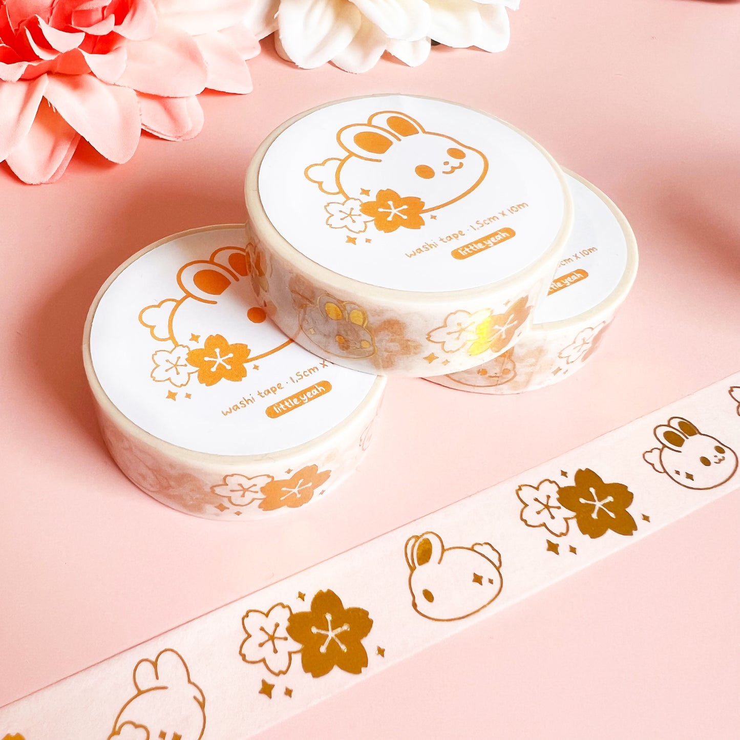 Weißes Washi Tape mit Hasen und Goldakzente