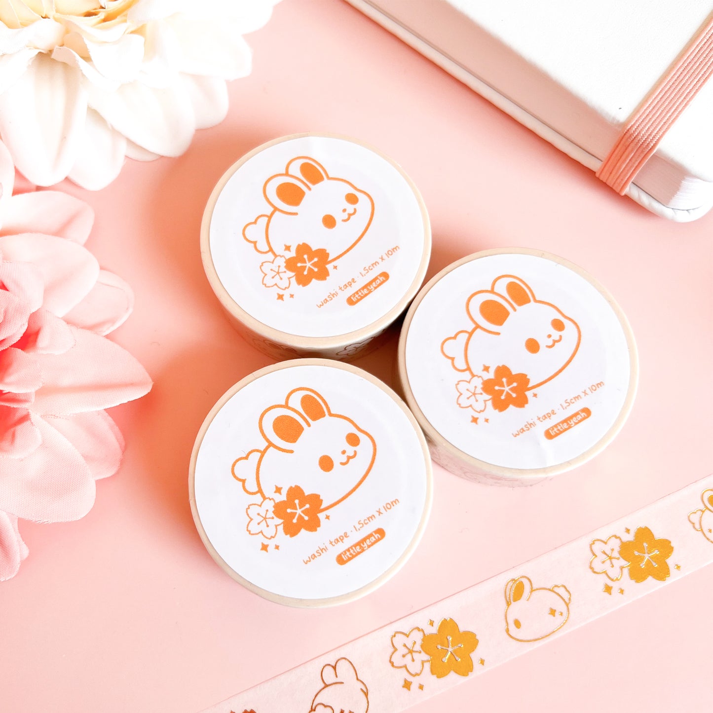 Weißes Washi Tape mit Hasen und Goldakzente