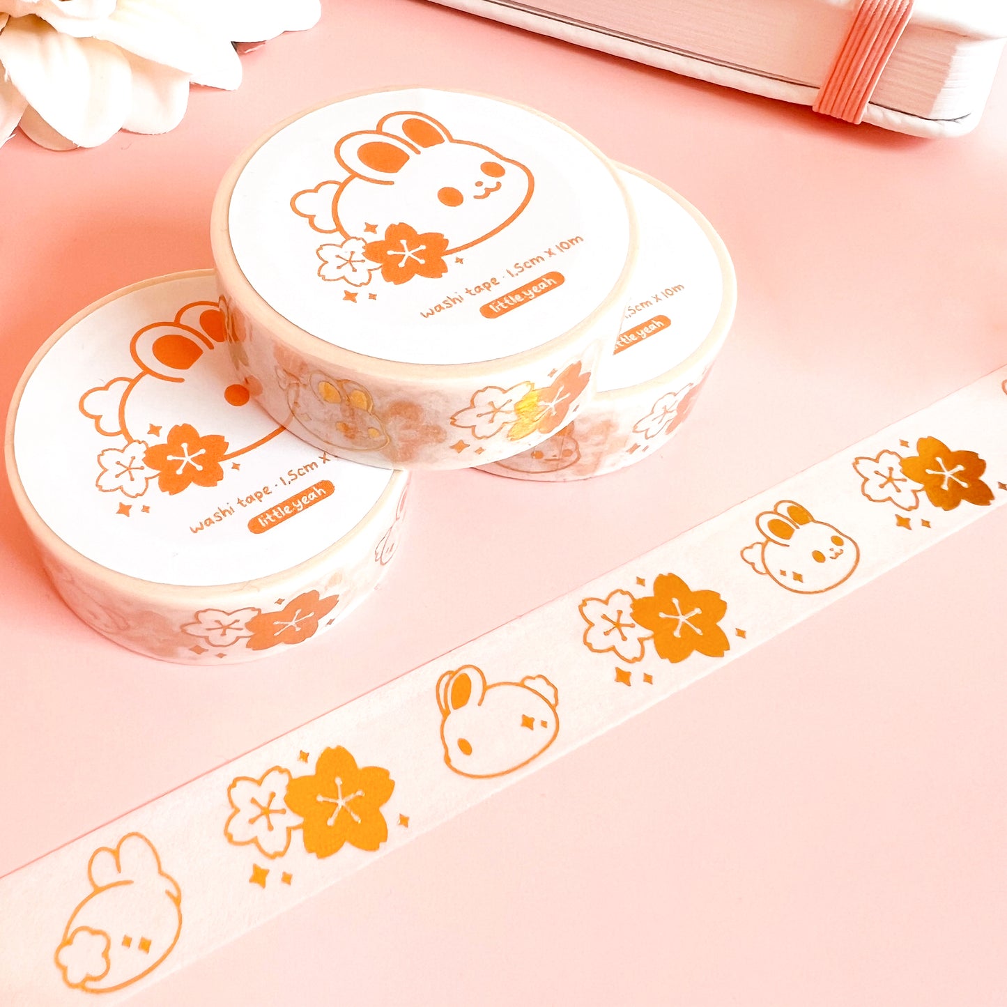 Weißes Washi Tape mit Hasen und Goldakzente