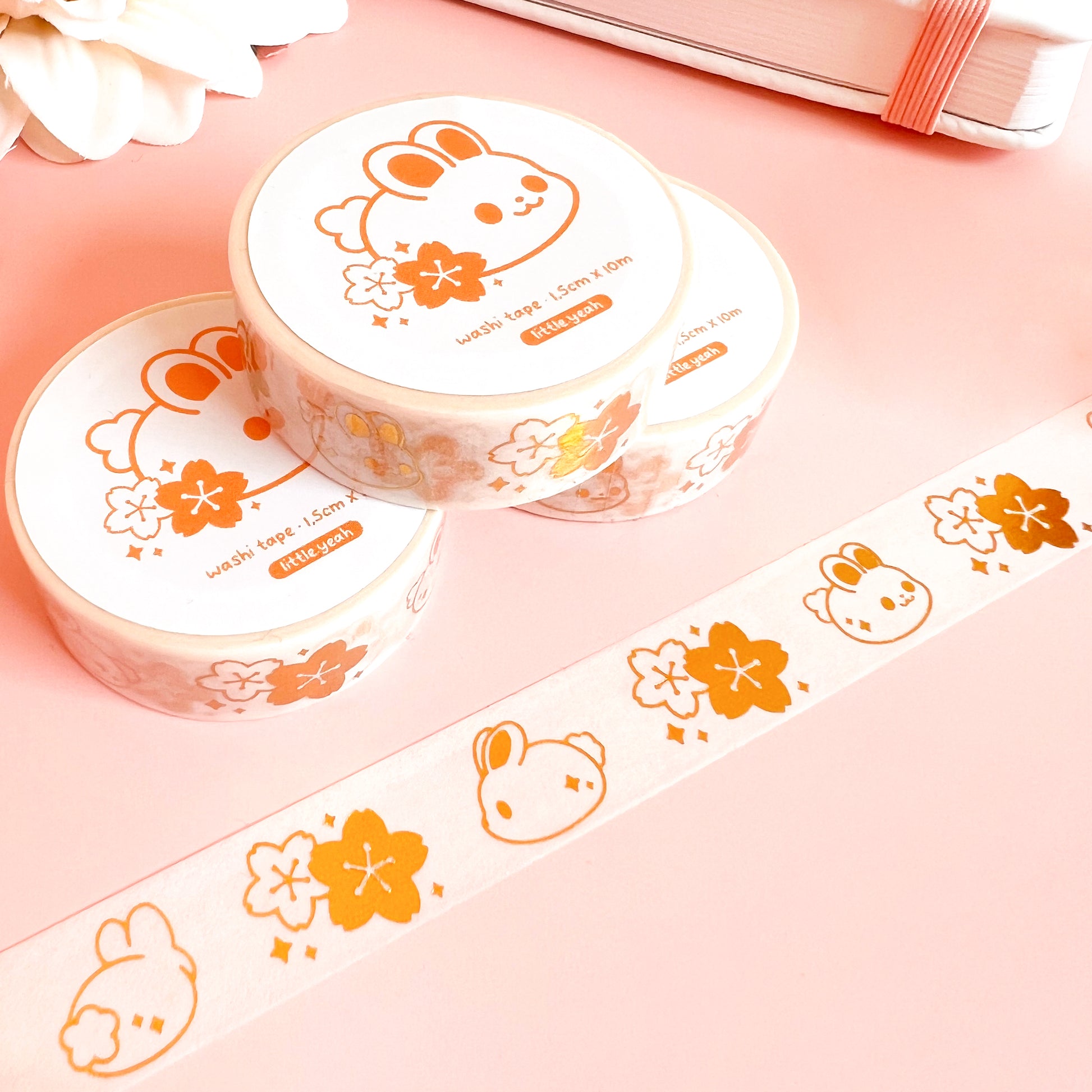 Weißes Washi Tape mit Hasen und Goldakzente