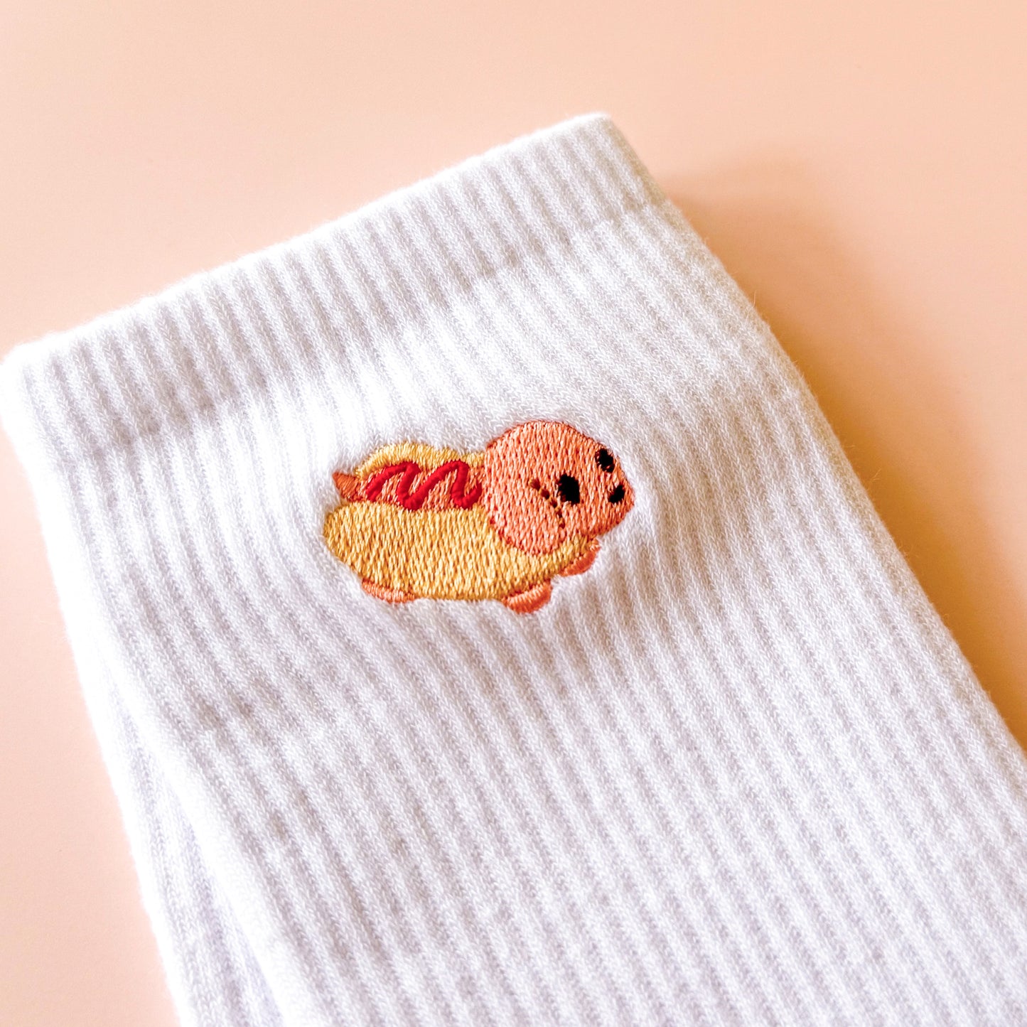 Hot Dog Embroidery - Cute Socks