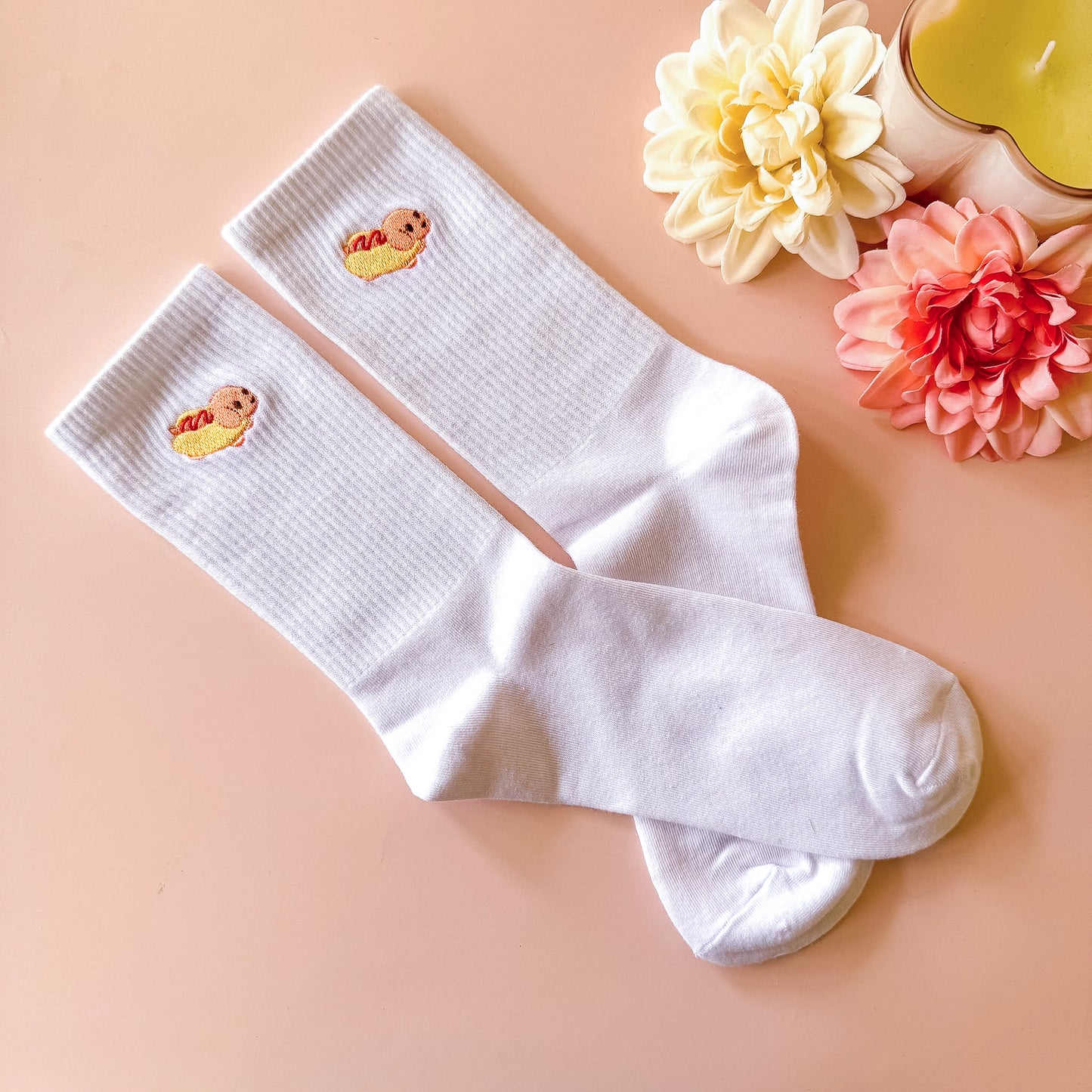 Hot Dog Embroidery - Cute Socks