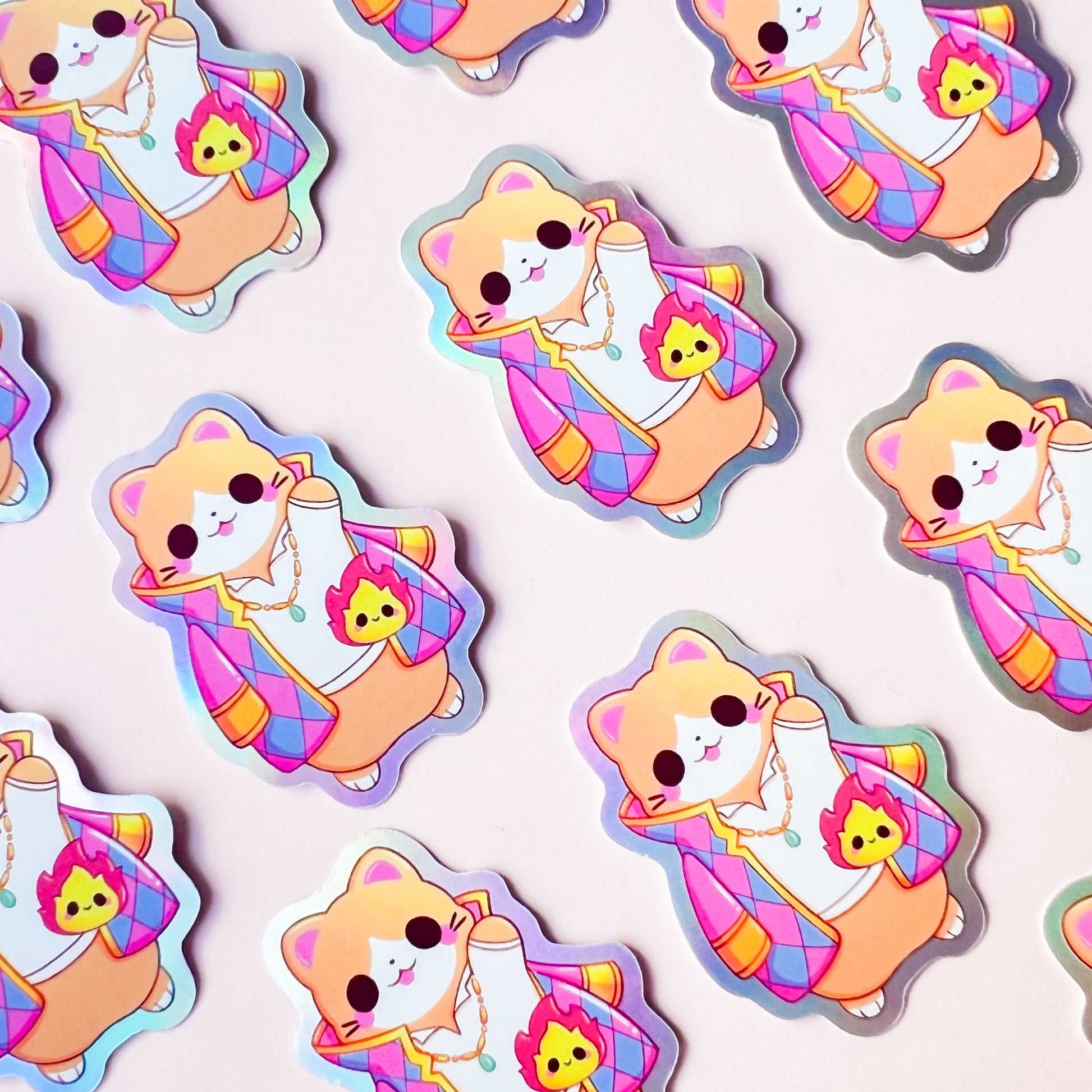 Holografische Katze mit Feuer Sticker