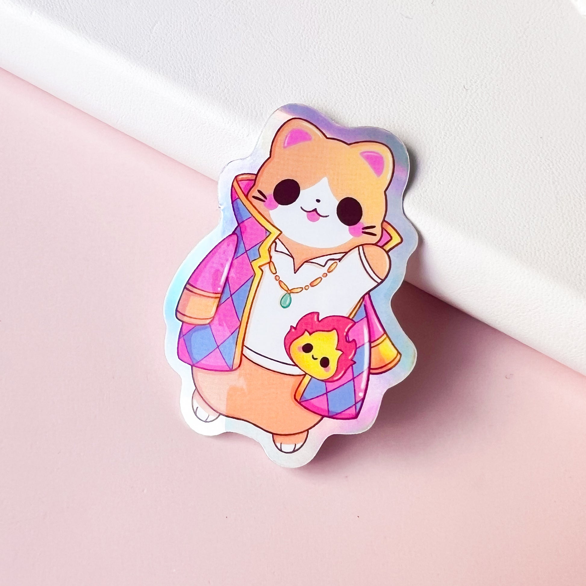 Holografische Katze mit Feuer Sticker