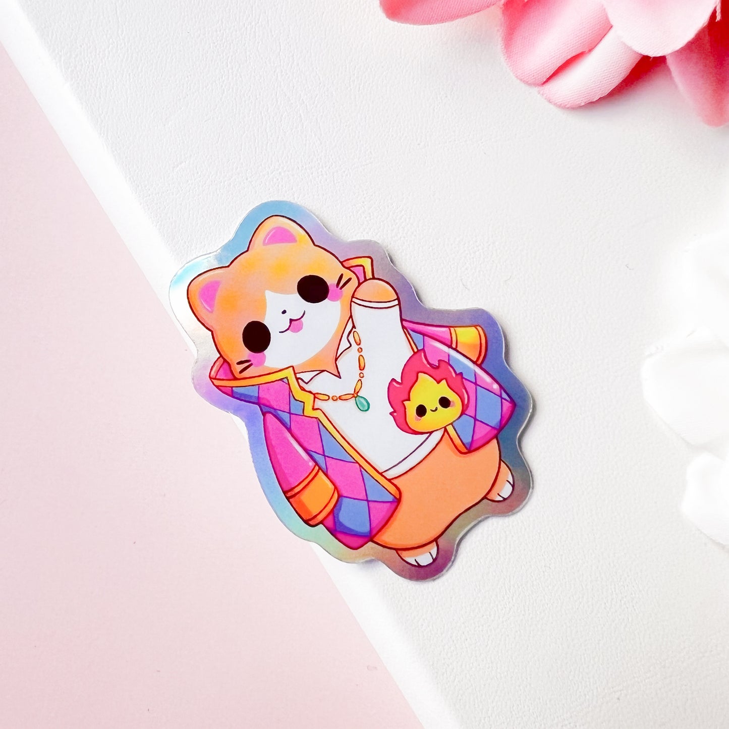 Holografische Katze mit Feuer Sticker