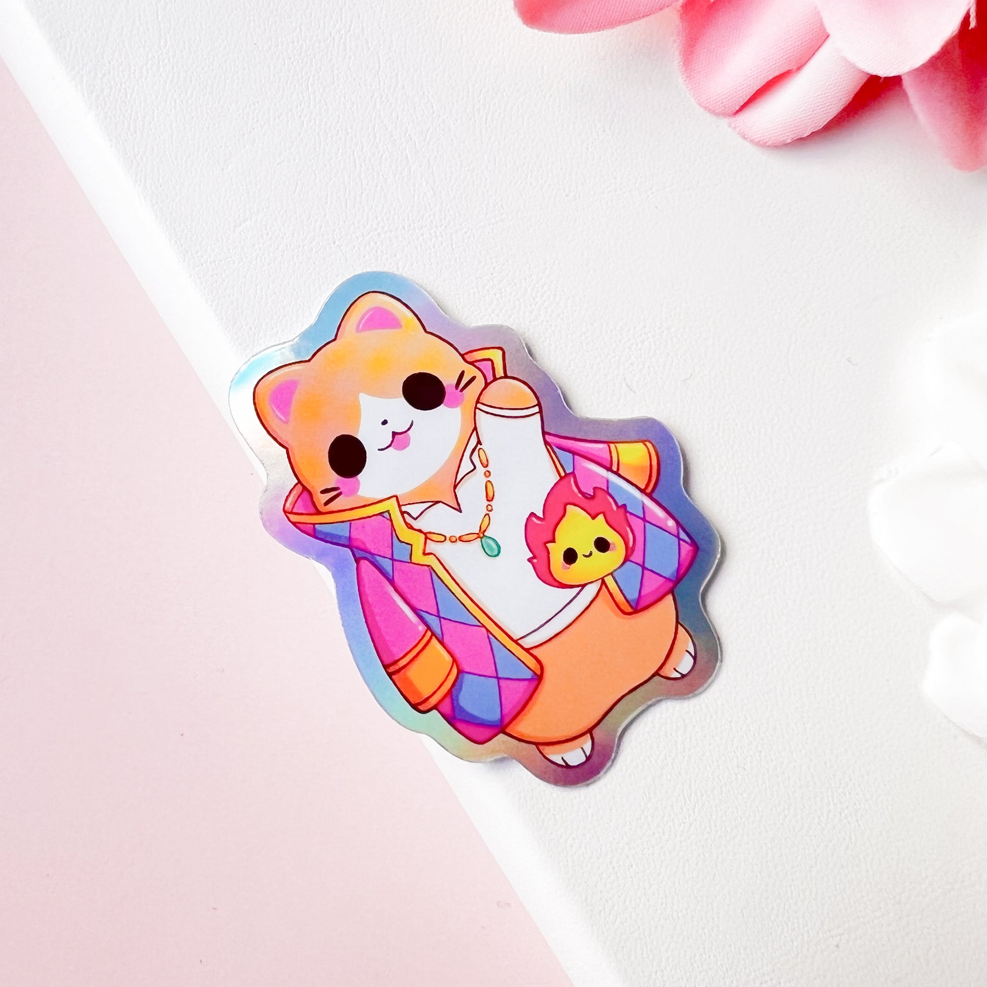 Holografische Katze mit Feuer Sticker