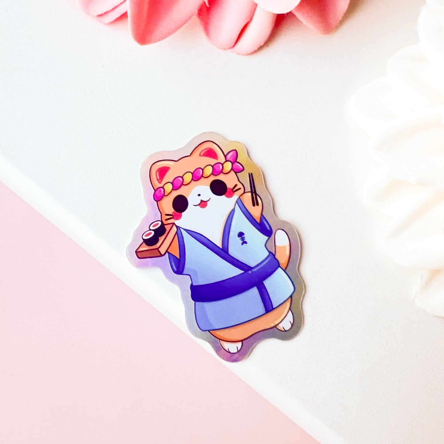 Sushi Cat - Cute Holographic Vinyl Sticker