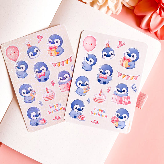 Pinguin feiert Geburtstag Stickerbogen
