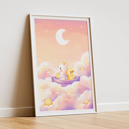 Hase und Ente im Boot Art Print