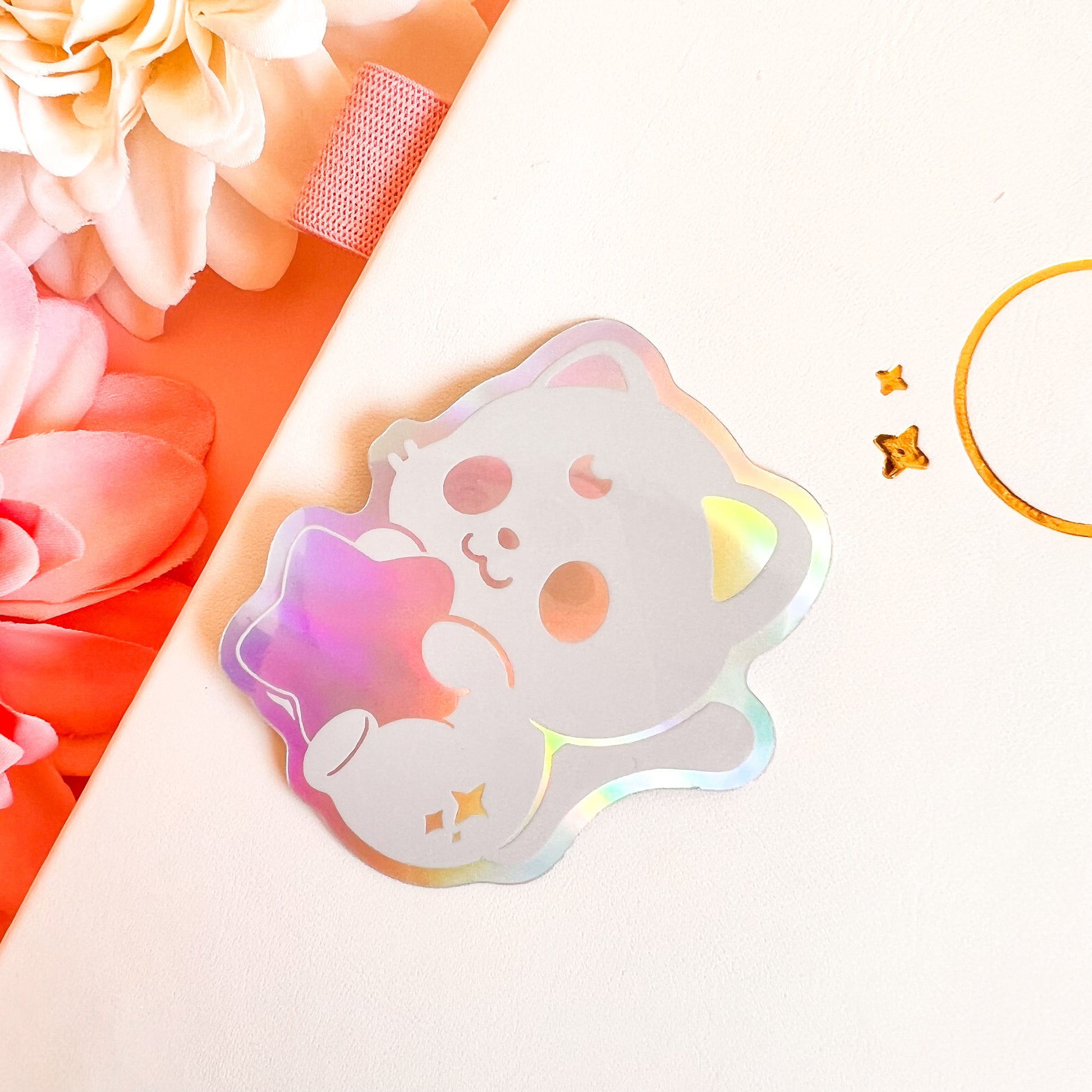 Holografischer Katzen mit Stern Sticker