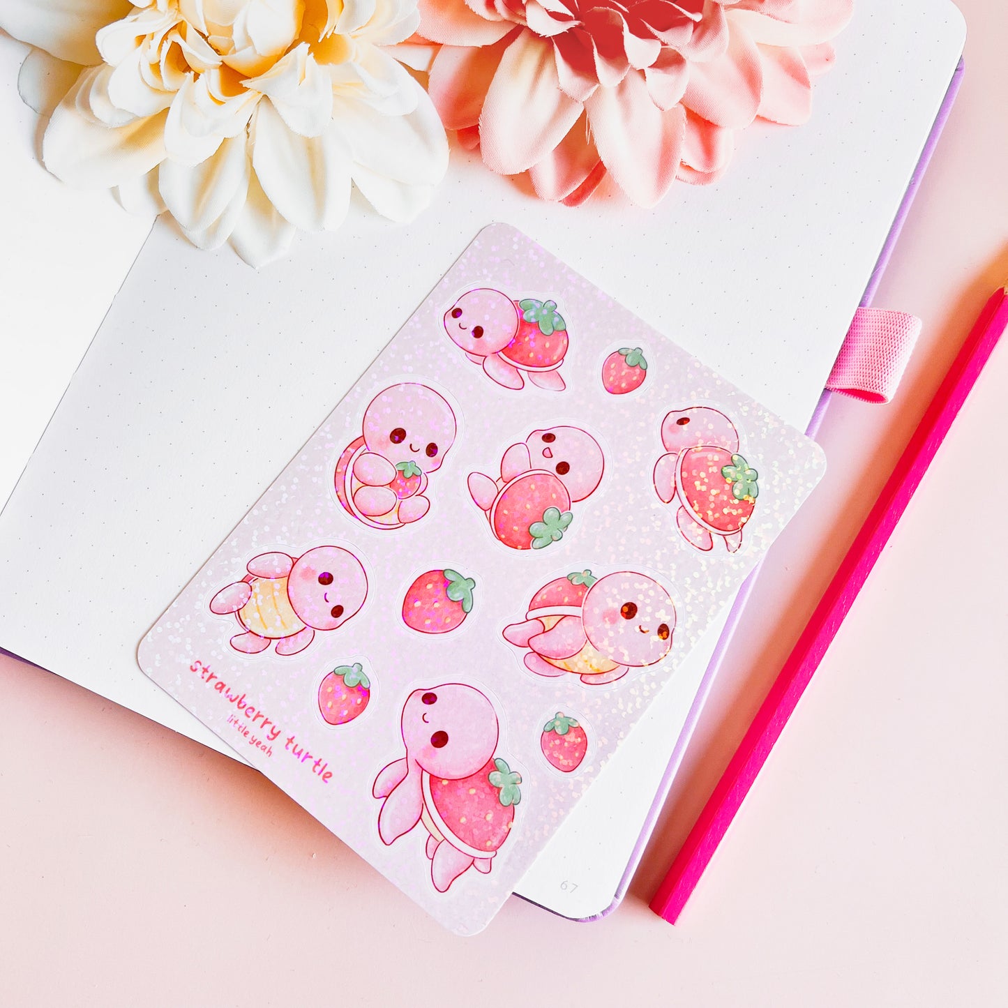 Erdbeere Schildkröte Stickerbogen