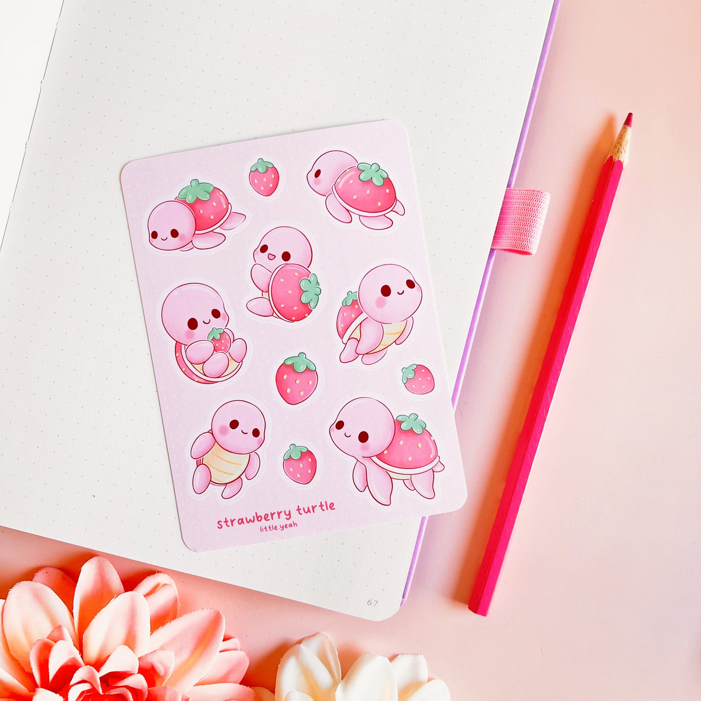 Erdbeere Schildkröte Stickerbogen