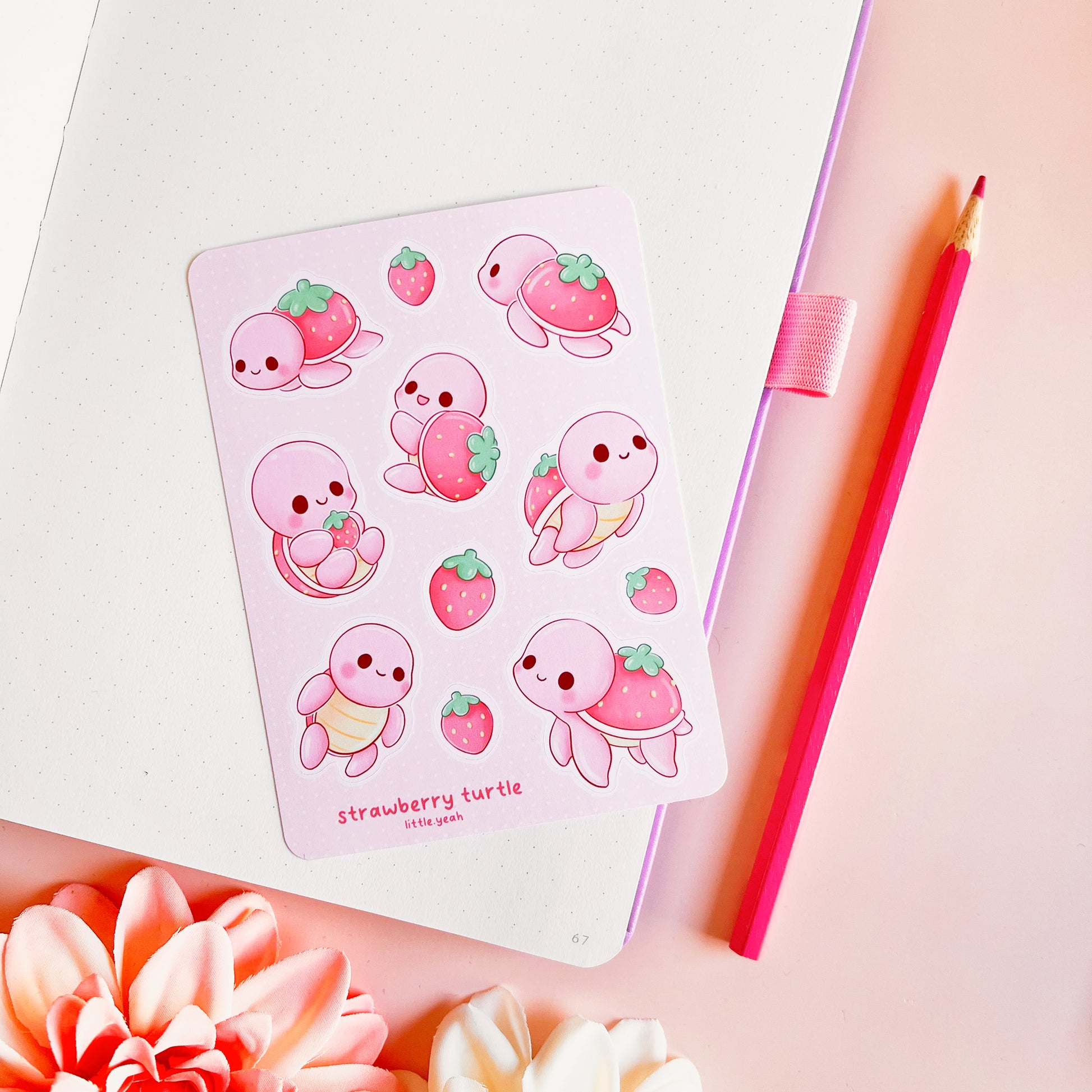 Erdbeere Schildkröte Stickerbogen